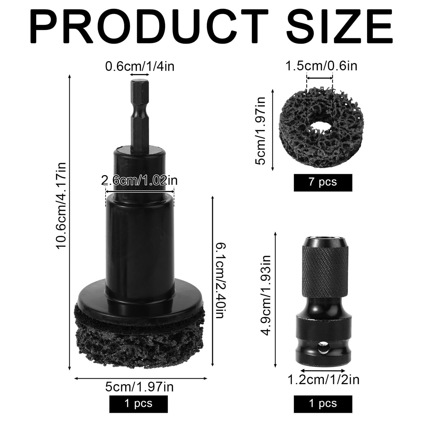Wheel Hub Resurfacing Cleaner Tool Kit, Includes Grinding Head Adapter and 7 Pads for Cleaning Wheel Studs Hubs & Rotors Compatible with 1/2in Impact Wrenches & 1/4in Hex Shank Electric Drills