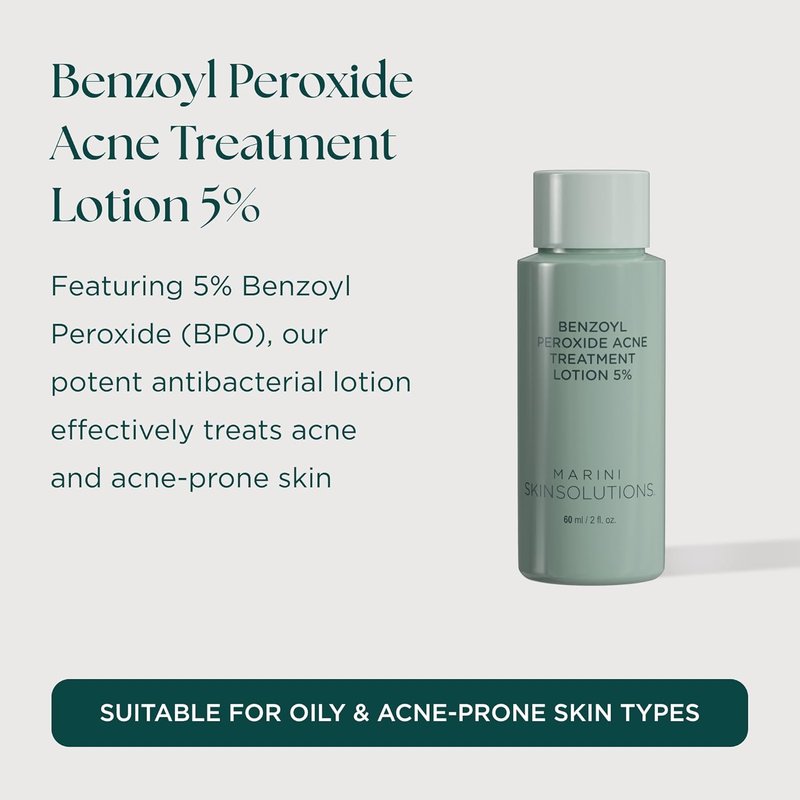 Benzoyl Peroxide Acne Treatment Lotion 5% - Effective for Acne-Prone Skin | Clears Pores & Excess Oil - 2 fl oz