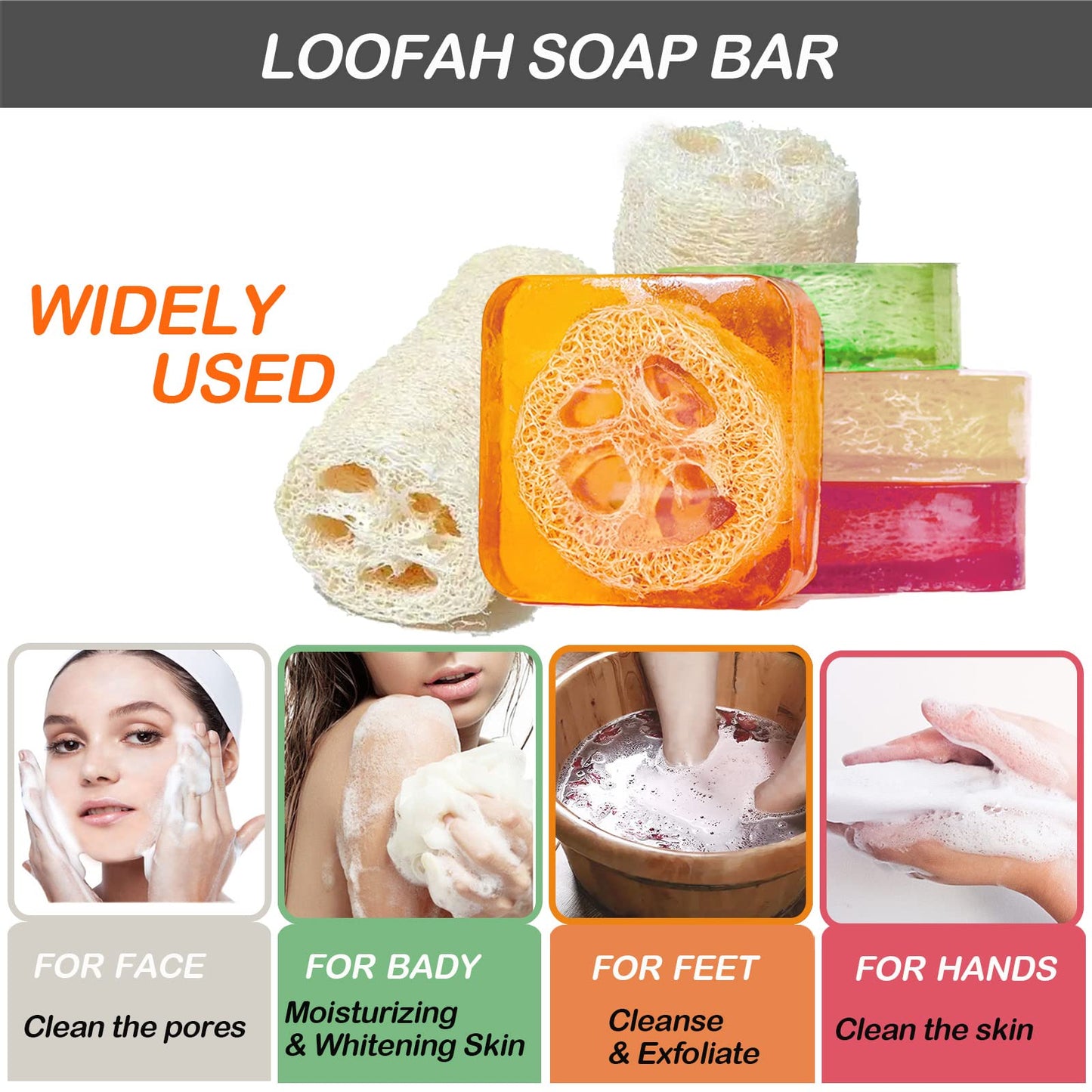 Natural Loofah Soap Bar 4PCS,Exfoliating Natural Soap with Loofah Inside-[Turmeric,Aloe,Rose,Coconut Milk],Moisturizing Handmade Soap for Face and Body
