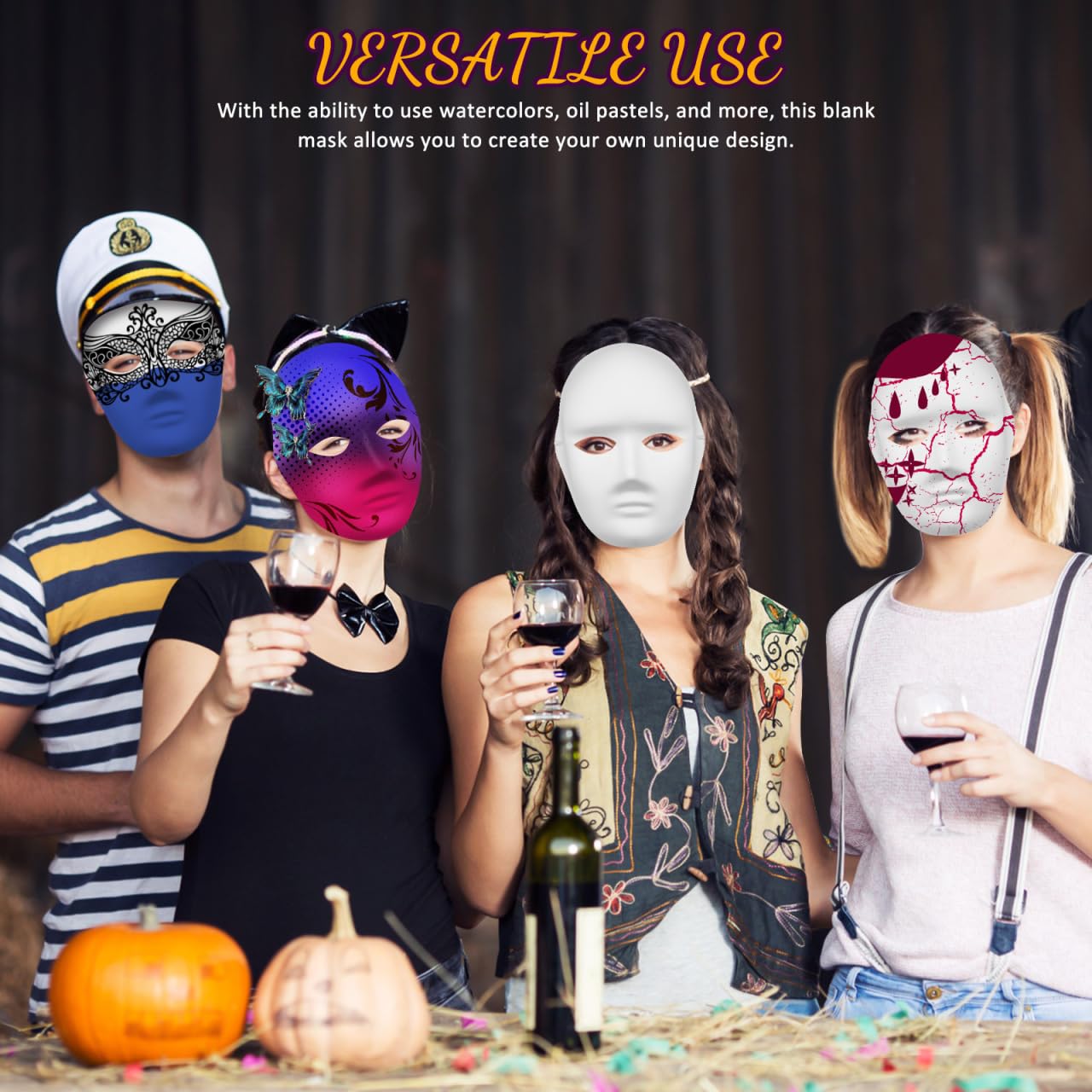 MAGICLULU 4 Pcs White Full Face Masks Unpainted Masquerade Paper Mask Blank Paintable Paper Mache for Craft Halloween Mardi Masquerade Cosplay 9.43 x 7.07 x 0.39Inch