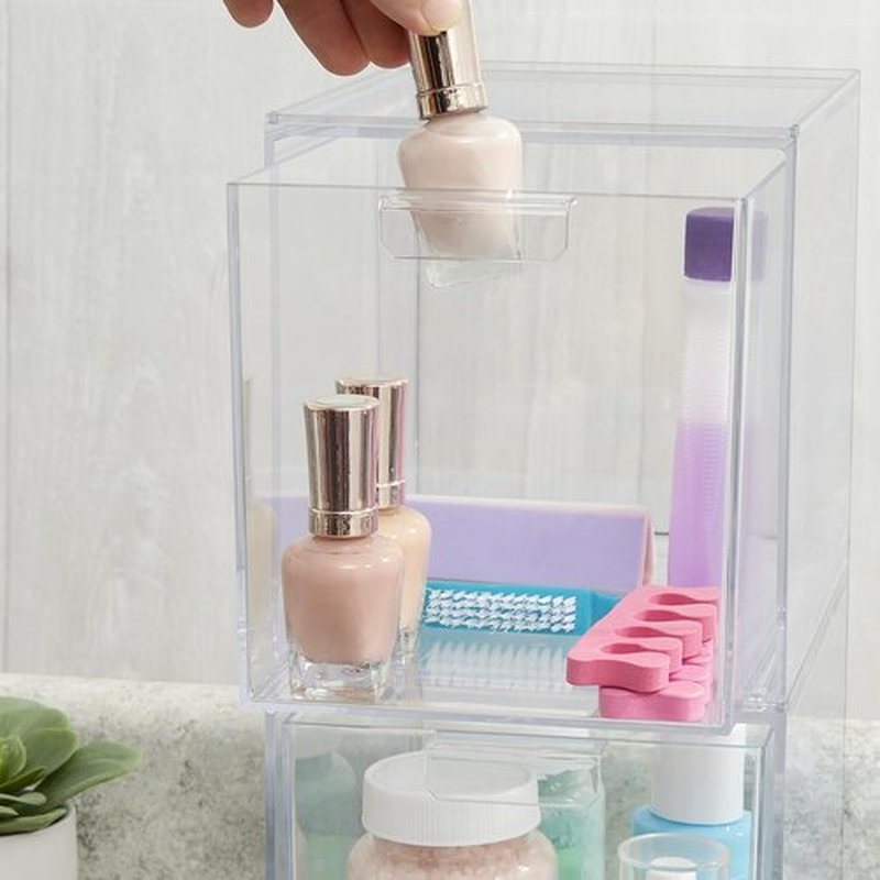 STORi Audrey Stackable Bin Clear Plastic Organizer Drawers | 2 Piece Set | Organize Cosmetics and Beauty Supplies on a Vanity | Made in USA