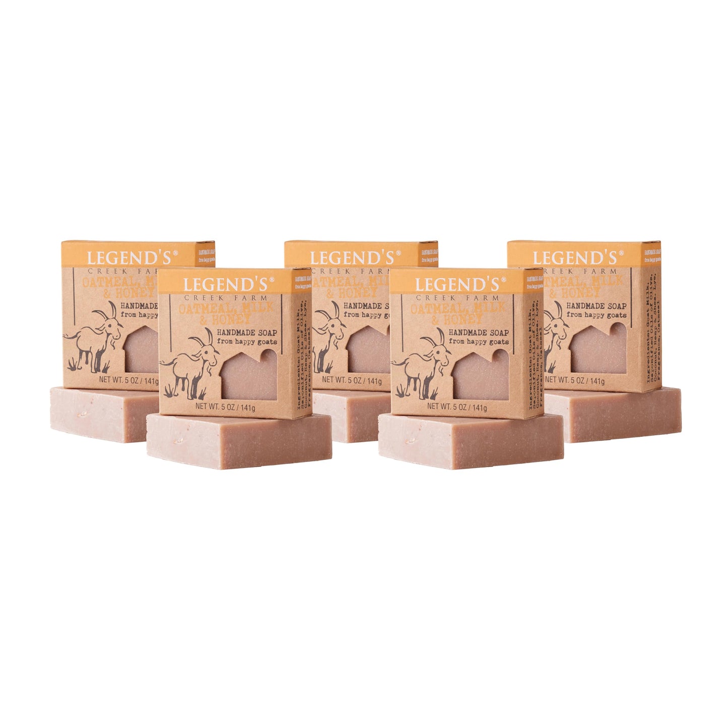 Legend's Creek Farm Goat Milk Soap - Cleansing Moisturizing Bar for Hands and Body - 5 Oz Creamy Lather, Nourishing, Gentle Natural Soap for Sensitive Skin (Oatmeal, Milk & Honey, Pack of 5)