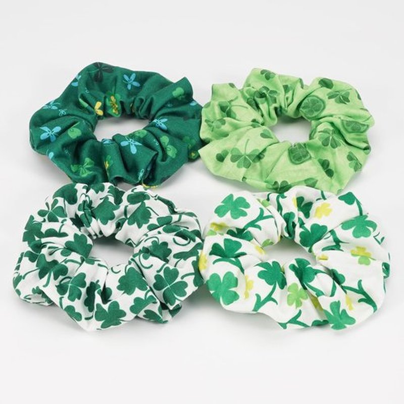 Jocbean St. Patrick's Day Hair Scrunchies Green Shamrock Hair Ties for Women