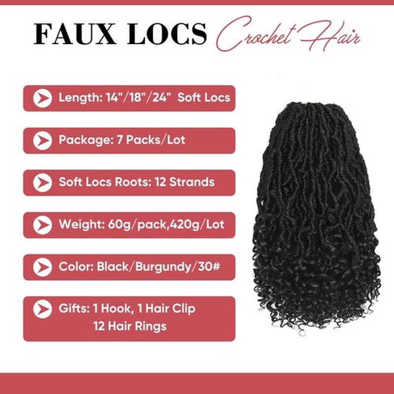 Faux Locs with Curly Ends 14 inch Faux Locs Crochet Hair 7 Packs Soft Locs with Curly Ends 12 Strands Pre looped Crochet Hair Extensions 1B
