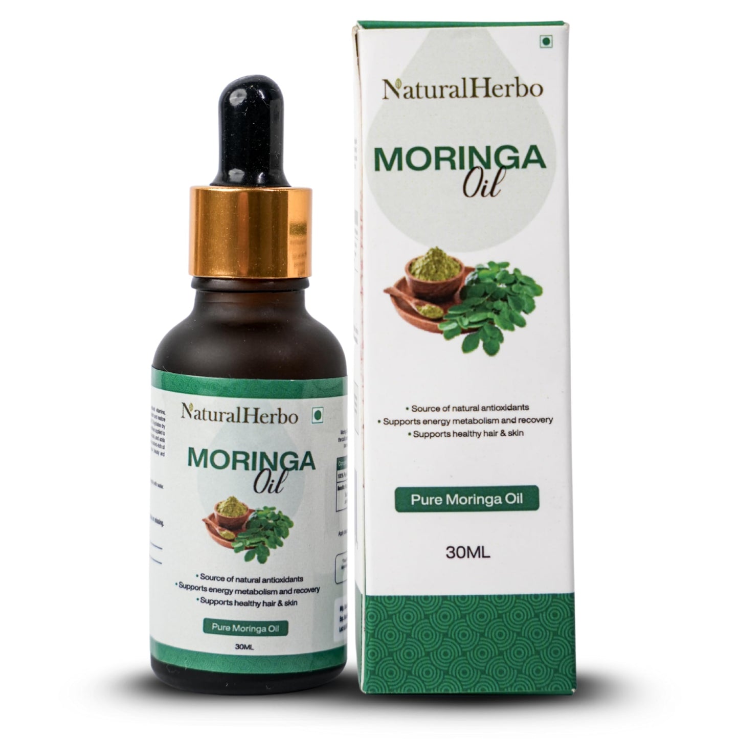 NaturalHerbo Moringa Seed Oil Pure, Cold Pressed, Oleifera Seed Oil | Behenic-Rich Herbal Oil for Skin, Hair, Scalp and Body, Fast-Absorbing Natural Moisturizer for Skin and Healthy Hair - 30 ML