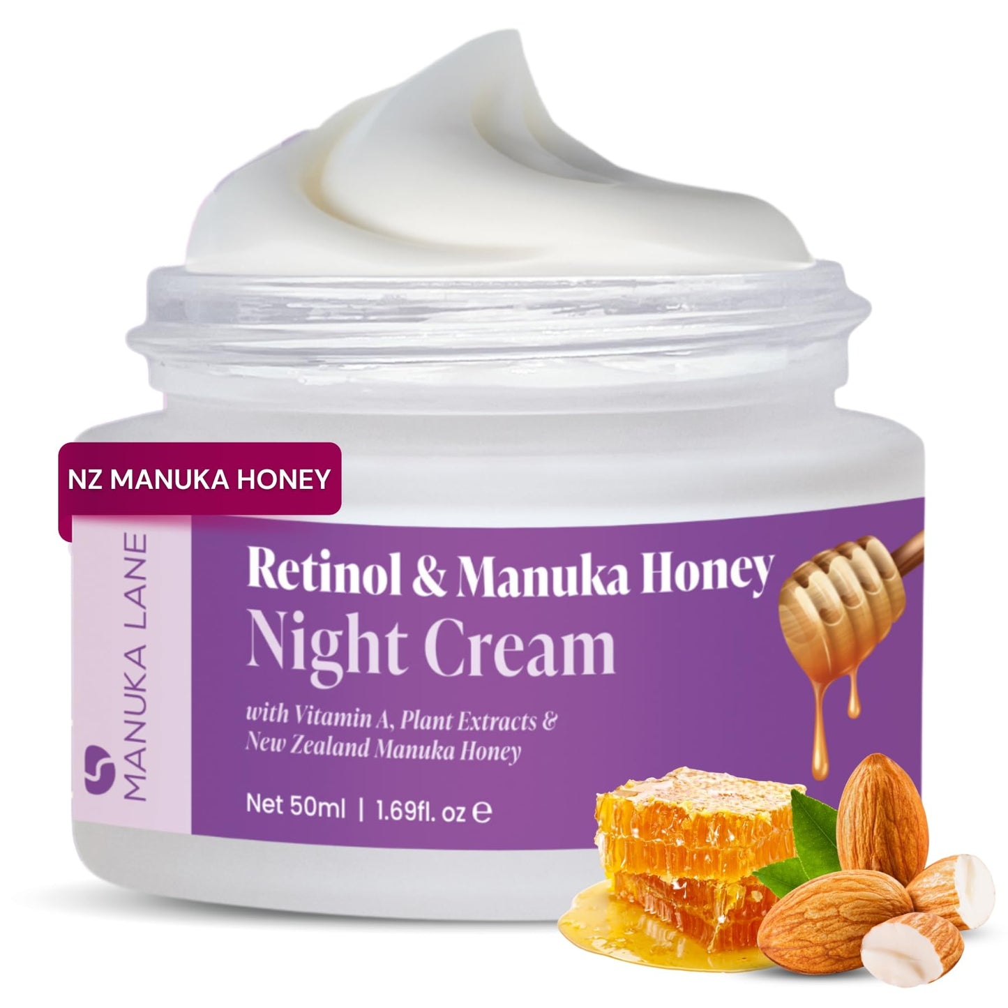Retinol & Manuka Honey Night Cream for Face and Neck with Sweet Almond Oil, CoQ10, Plant Extracts & Vitamin A | Plant Based Formula | Carefully formulated to keep your skin young and healthy!