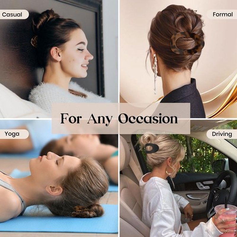 Oeusnael 2 PCS Flat Hair Clips, French Round Lay Down Claw Clips for Women Girls, Matte Non-slip Strong Hold Hair Clips for Thick Thin Curly Hair, Comfortable Curved Flat Hair Clips, Tortoise & Black