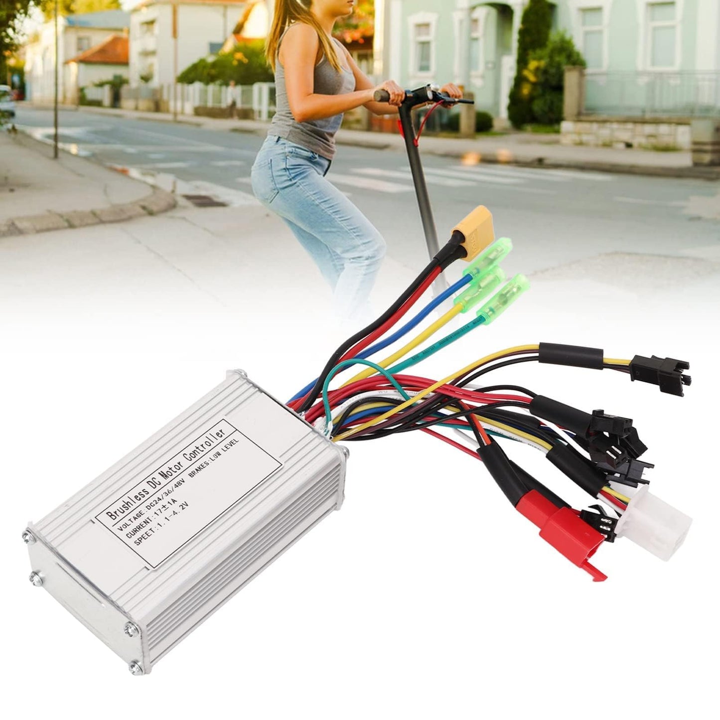 equlup 24V 36V 48V 3 Mode SineWave Controller, 17A Brushless DC Motor Controller Aluminum Alloy Scooter Brushless Controller Kit for Electric Bikes