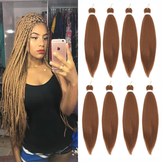 AIBEISI Braiding Hair Honey Blonde Pre Stretched Braiding Hair 8 Packs 28 Inch Mixed Colored Two Tone Synthetic Braiding Hair For Human Braids Yaki Straight, For Women For Hot Water Setting 27#