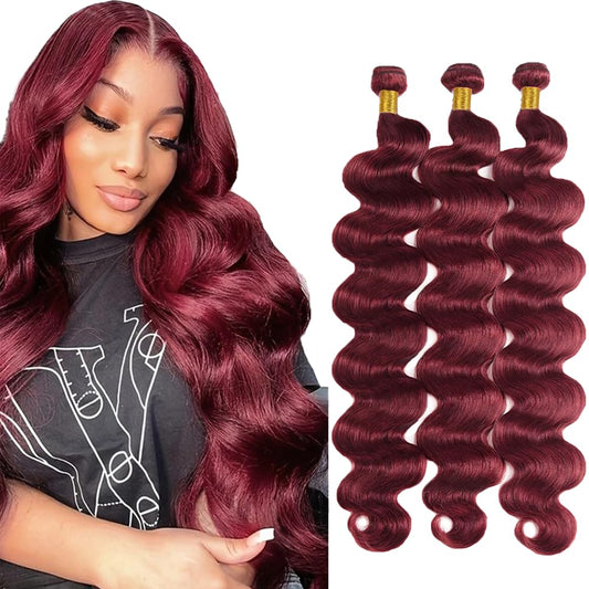 26 28 30 Inch Vinmdonm 99J Human Hair Bundles Burgundy Body Wave Bundles Wine Red Body Wave Human Hair Bundles Brazilian Unprocessed Virgin Hair 3 Bundles 99J Bundles Hair Weave