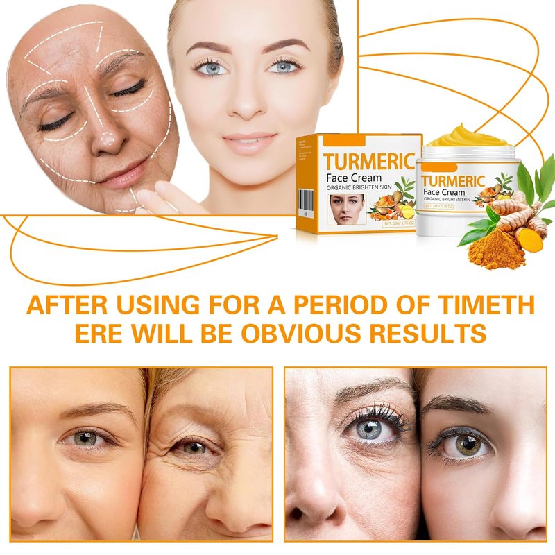 Turmeric Face Cream - Natural Moisturizer for Dark Spots & Even Skin Tone | Smooth Fine Lines Daily Use