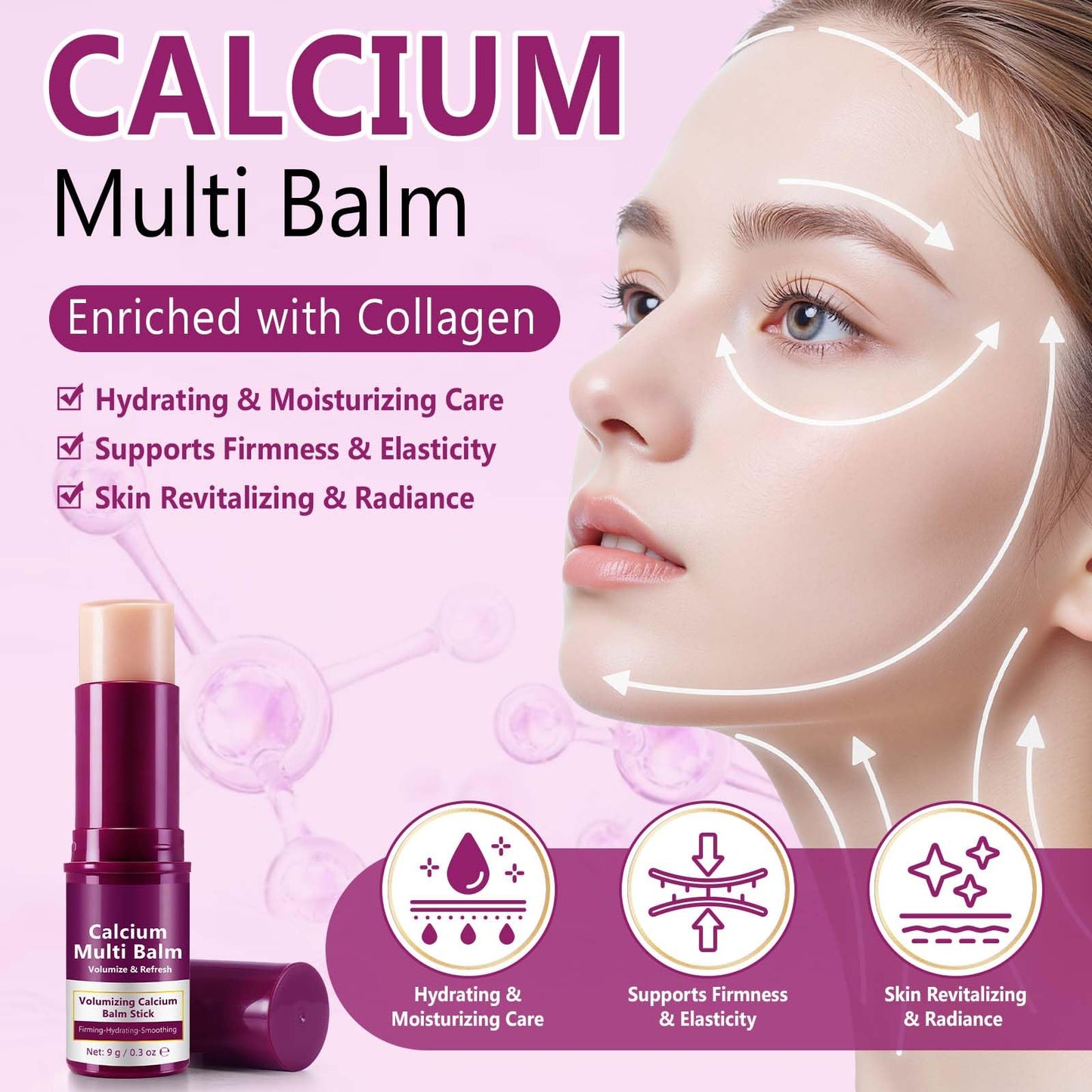KITNOBLIS Calcium Multi Solid Balm Stick, Collagen Hydrating Face Care, Moisturizing & Skin Smoothing Skincare, Portable On-the-Go Solid Balm (2 PCS)