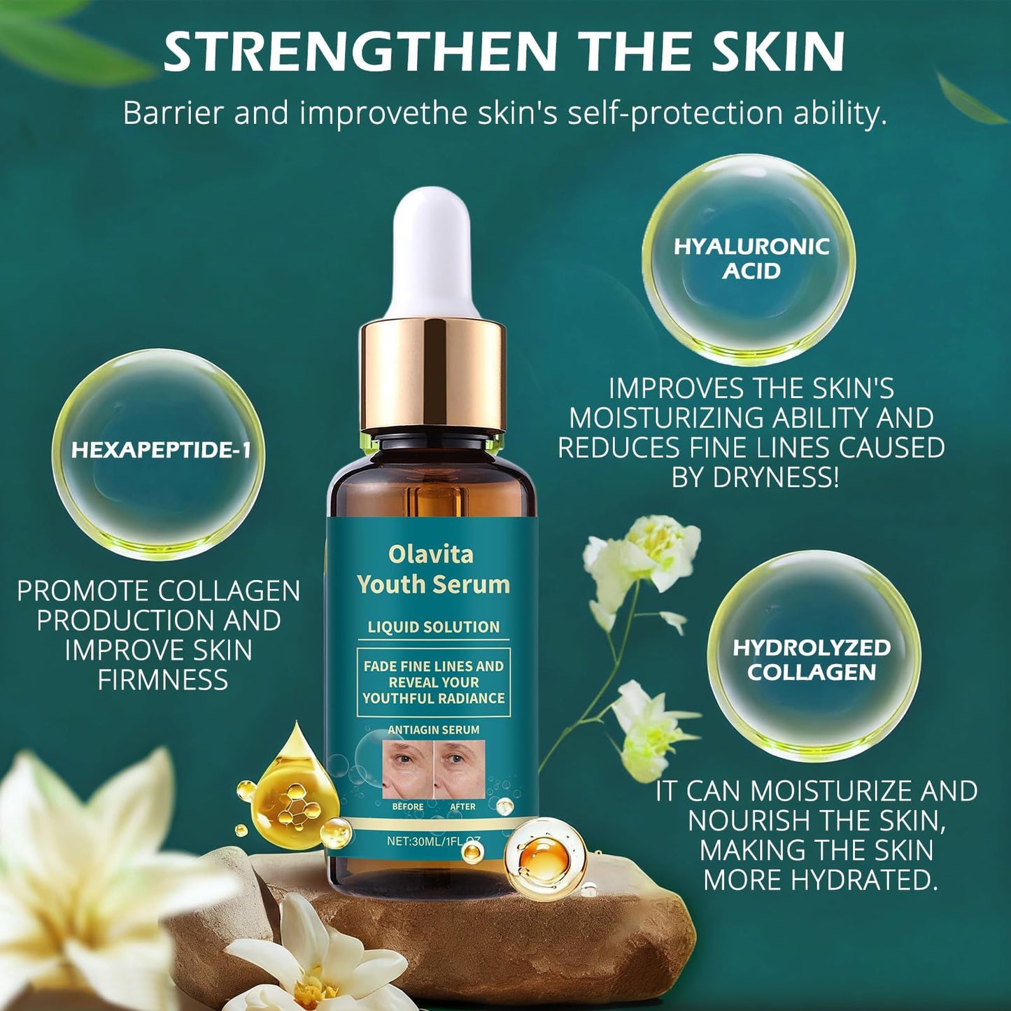 Olavita Liquid Solution Anti Aging Serum–Olavita Face Serum,Intensely firms skin,Smooths Fine Lines and Hydrates, For Women with Mature and Daily Skincare (2pcs)-Green