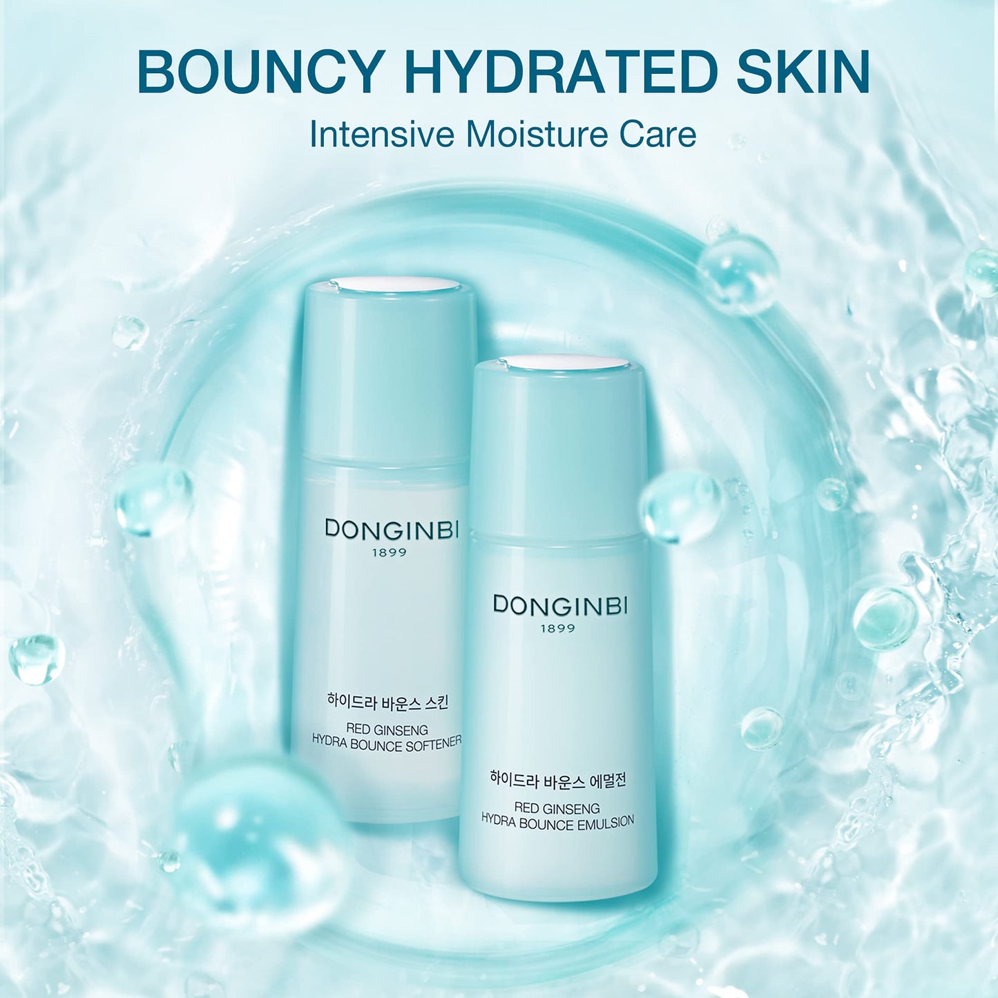 Donginbi Red Ginseng Hydra Bounce Cream Fresh Travel Kit - Hydrating Toner with Hyaluron Acid, Soothing & Firming Cream, Red Ginseng Essence, Korean Skin Care Set Gifts for Women