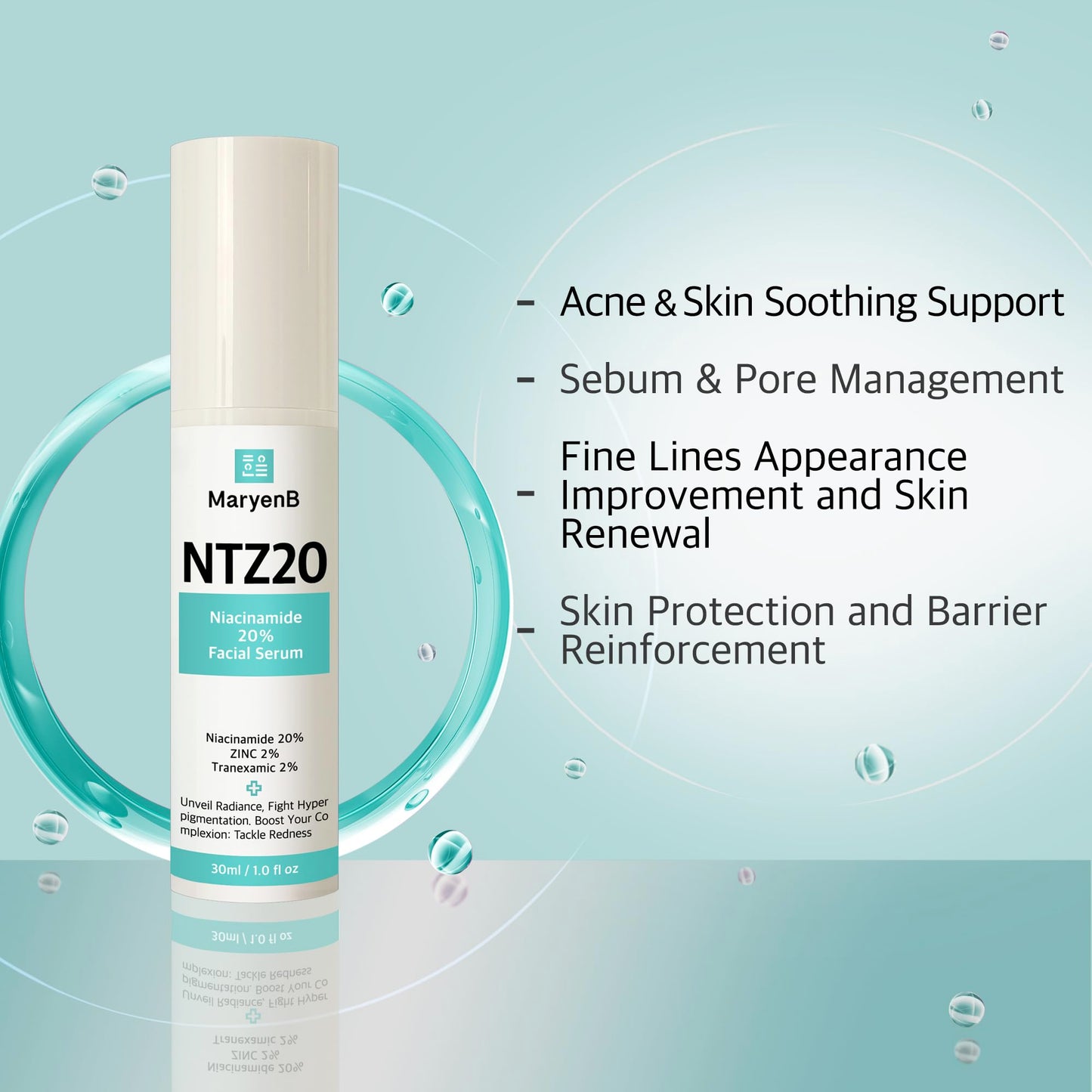 20% Niacinamide + 2% Tranexamic Acid + Zinc PCA Face Serum for Uneven Tone, Pores & Blemish-Prone Skin, Hydrating Facial Serum with Aloe, Green Tea, Hyaluronic Acid, 1 Fl Oz (30ml)