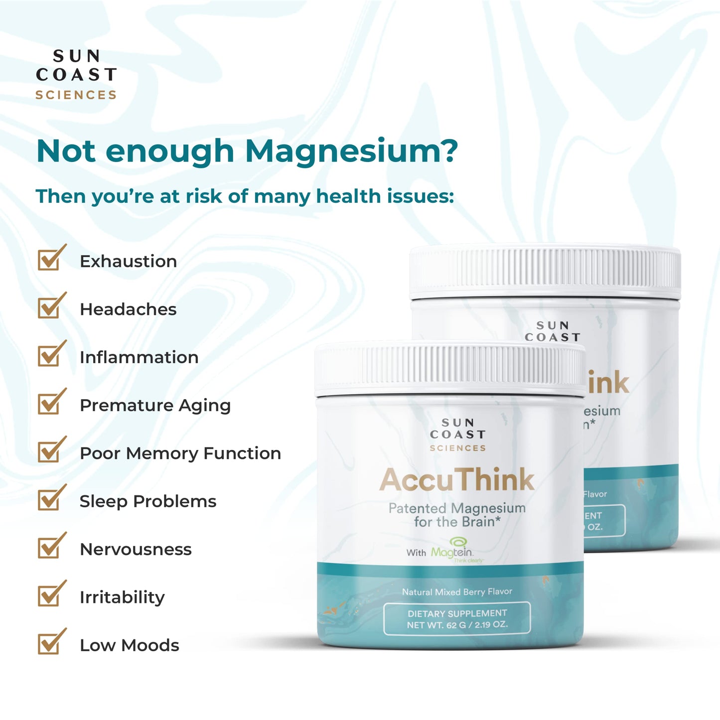 Sun Coast Science Sun Coast Sciences AccuThink - Patented Magnesium Brain - 2.64oz Memory Supplement Brain Health, Sleep, Mood Boost - Cognitive Support Supplement Magnesium Threonate Vitamin C