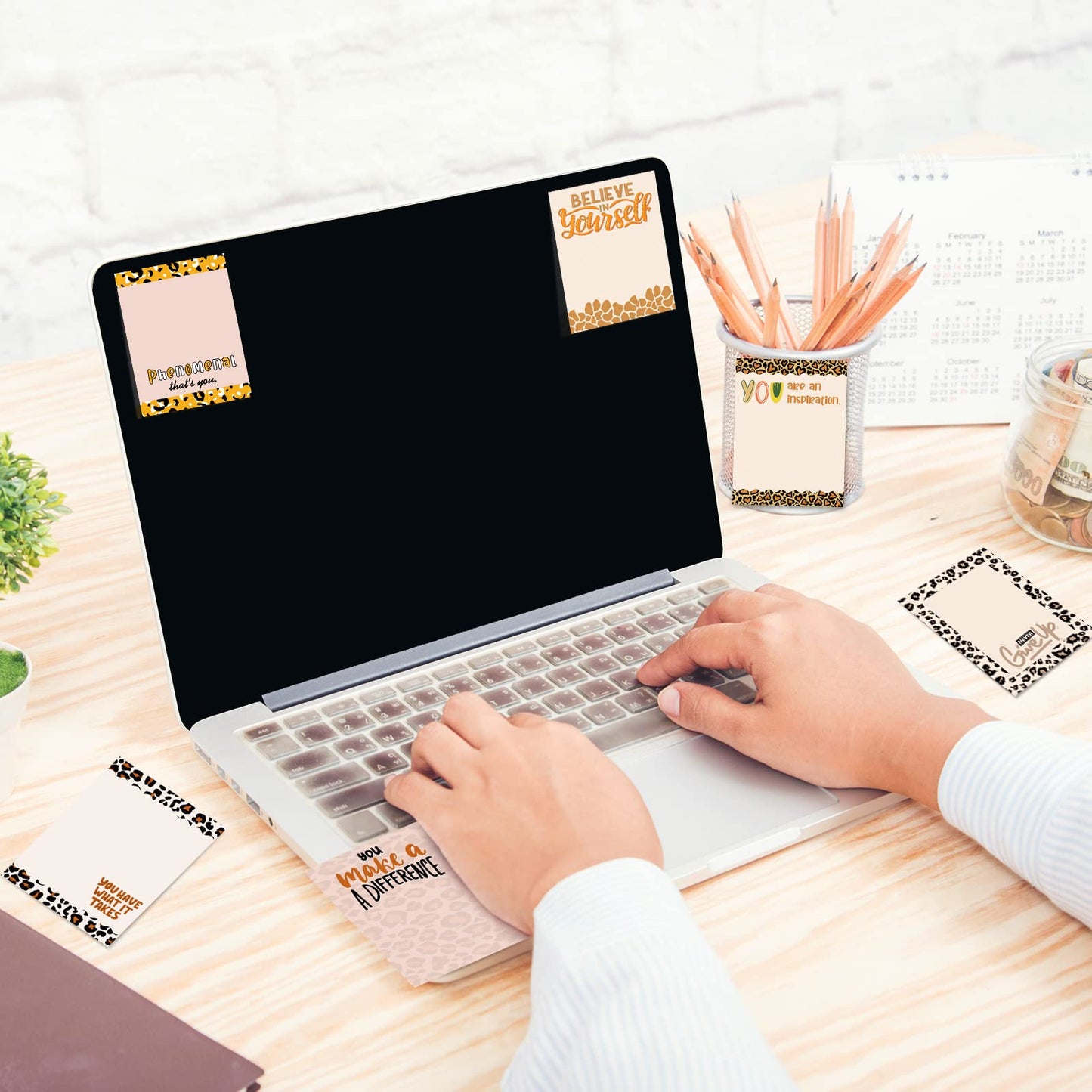 12 Pieces Empowering Sticky Note Pads 3" x 4" Motivational Educator Sticky Notes Inspirational Self Stick Note Pad Funny Sticky Notepad Appreciation Gifts for Teacher Office Student (Leopard)