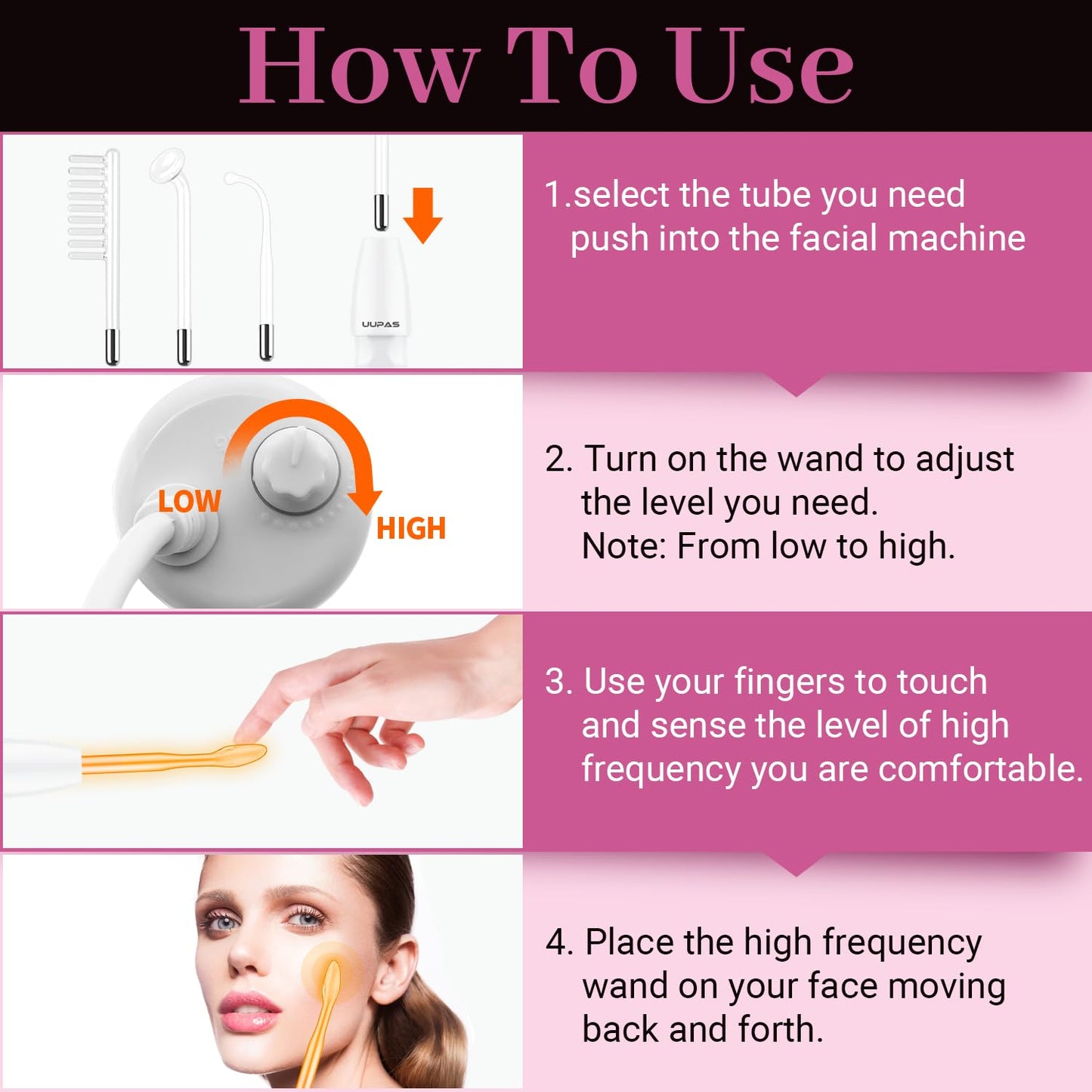 High Frequency Facial Wand - UUPAS Portable Handheld High Frequency
