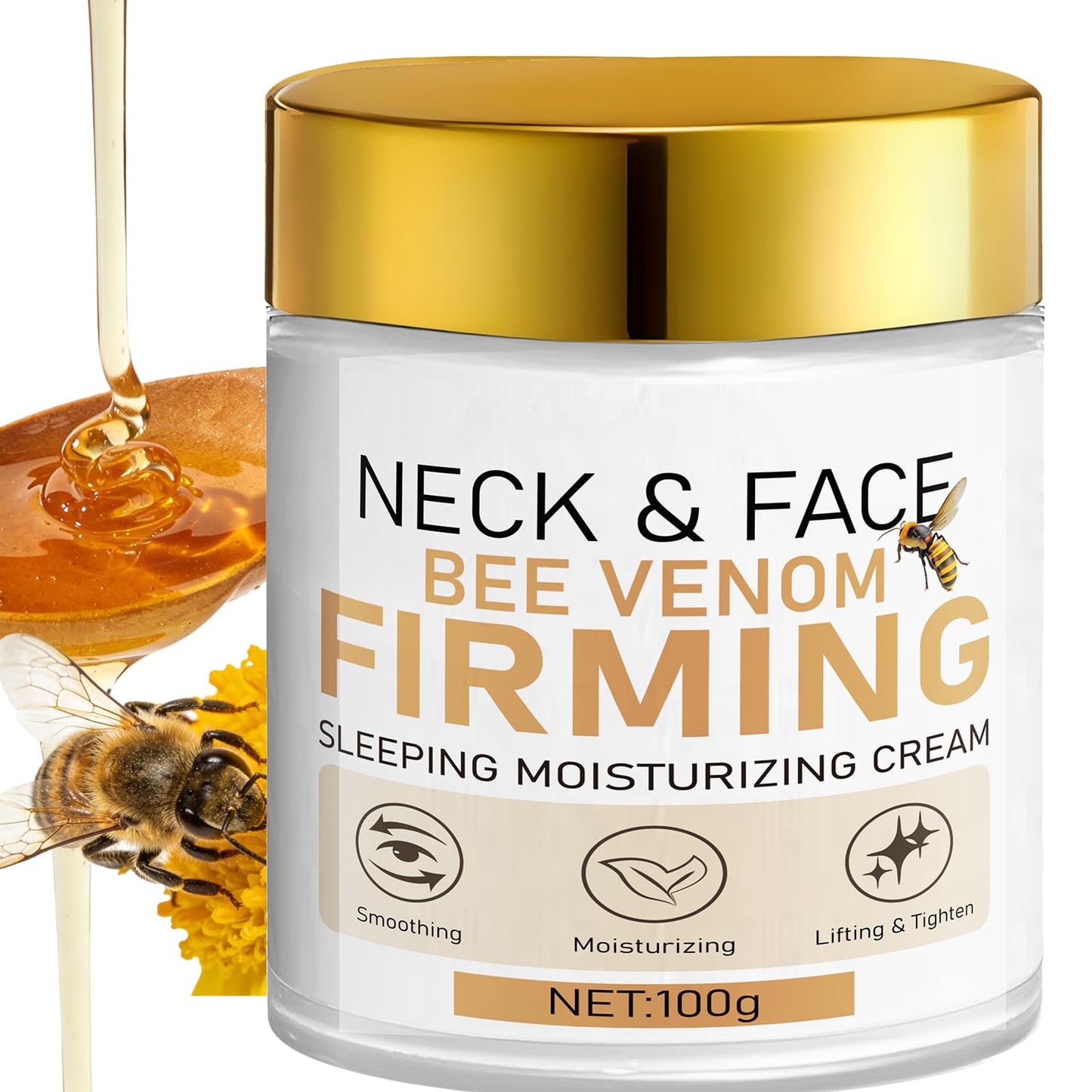 Bee Venom Sleeping Moisturizing Cream - Hydrating & Plumping Face and Neck Cream with Hyaluronic Acid, Daily Moisturizer for Firmer, Softer Skin, 3.53oz