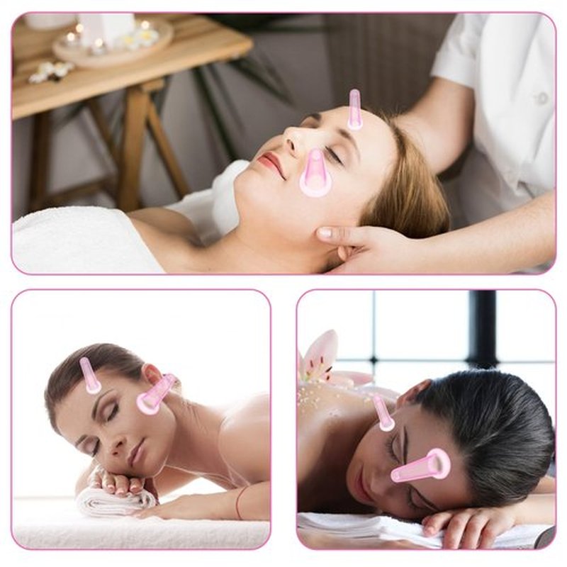 Xinjoduz 4 PCS Facial Cupping Therapy Set, Vacuum Silicone Cups for Cupping Therapy Facial Cupping Treatment Anti Aging Beauty Tool for Face and Eye Cupping Massage(Pink, 2 Small + 2 Large)