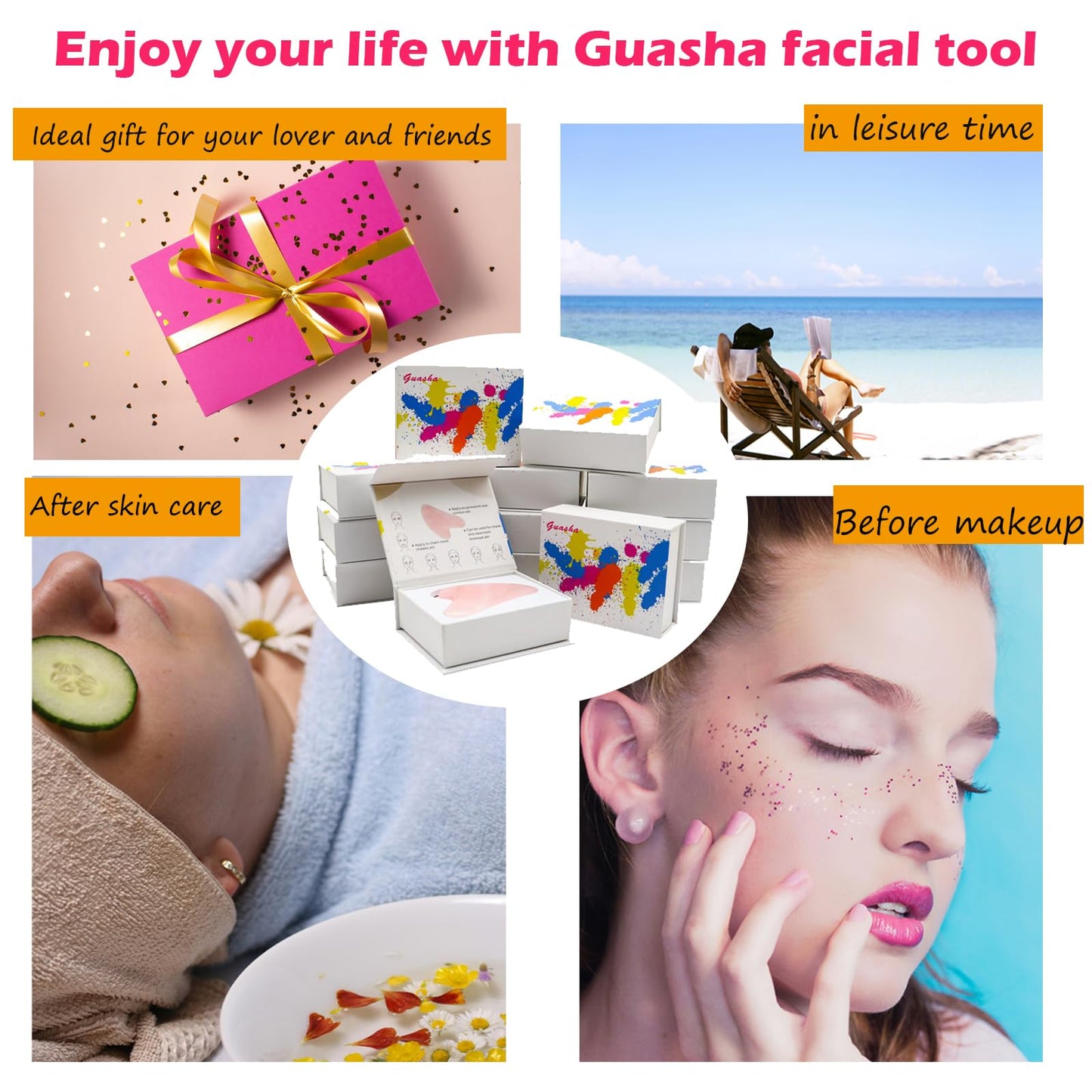Samherome 2PCS Gua Sha Facial Tool, Natural Jade Stone Guasha Board for Jawline Sculpting and Puffiness Reducing, Scraping Massage Tool, Skin-Care Gift for Men Women