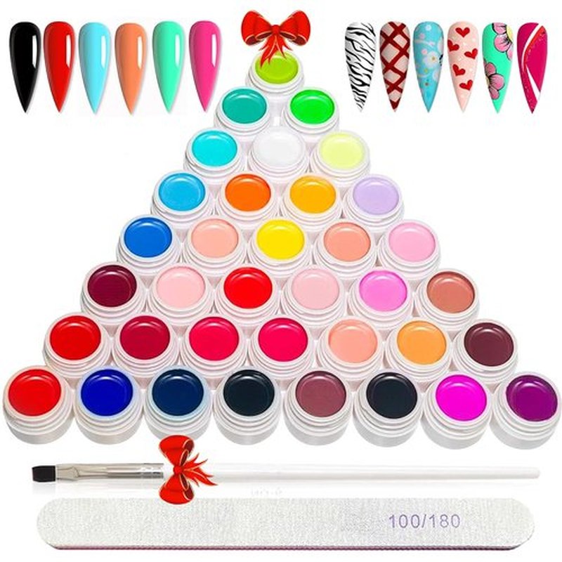 36 Colors Nail Art Gel Paint Kit, 38PCS Gel Nail Polish Set, Solid Gel Nail Polish with Nail Brush for DIY Nail Art Design, Solid Nail Art Gel Polish for DIY At Home, Nails Kits Gift for Women