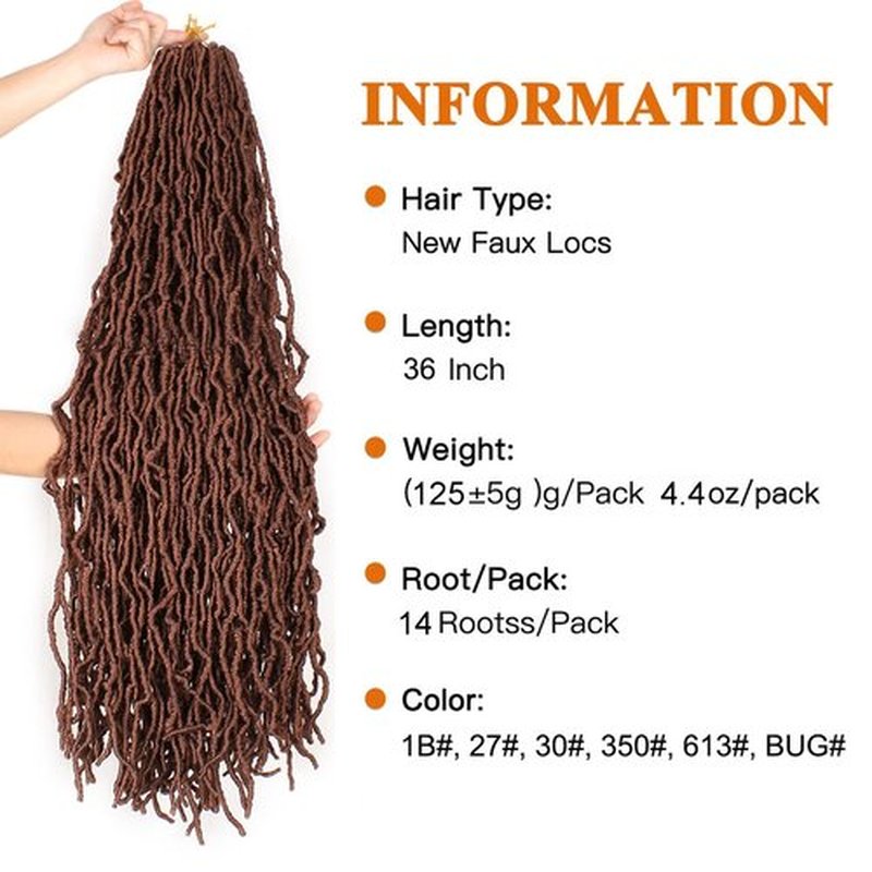 ZRQ 36 Inch 6Packs New Faux Locs Crochet Hair Pre-Looped Soft Locs Curly Wavy Hair Afro Roots Goddess Locs Hair Synthetic Hair Extensions For Women (36 Inch, 30#)