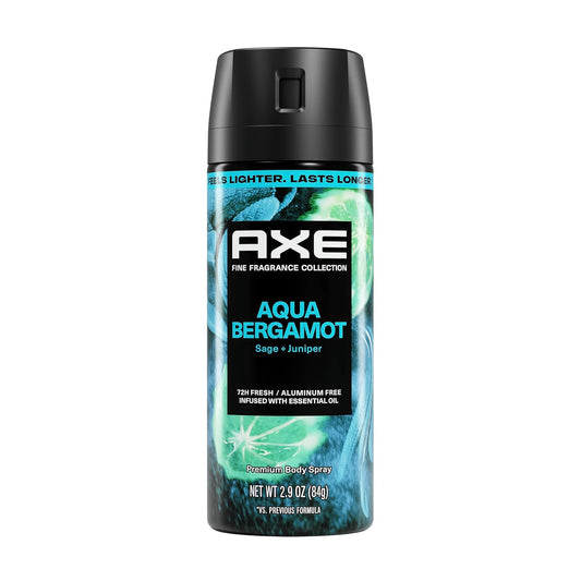 Axe Body Spray Aqua Bergamot - 72 Hour Freshness, Aluminum-Free, 2.9 oz