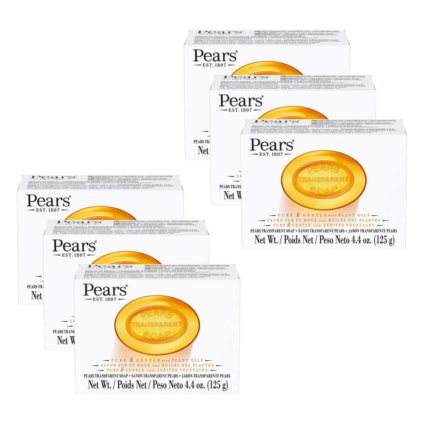 Pears Pure and Gentle with Glycerin and Naturals Oils - Transparent Soap Bar for Radiant Skin - Bar Soap for Women and Men - Amber - 6 pc