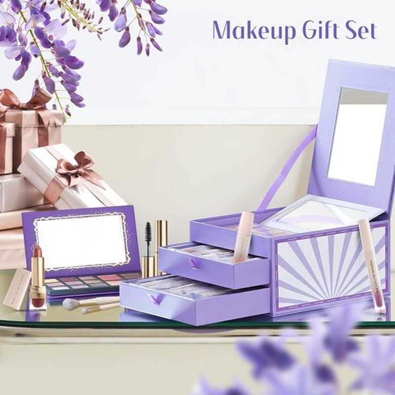 Color Nymph Makeup Organizers, Foldable Storage Box Coming with Full Kit Cosmetic Sets Makeup Kits For Teens Girls Make up Kit Includs Eyeshadow Mascara Lipstick Lipgross Blush and Tools -Purple