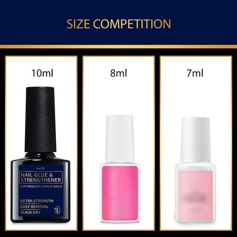 Valitic Nail Glue and Strengthener for Acrylic and Press On Nails - Quick Dry Brush On Nail Gel for Long Lasting Nails - Adhesive Nail Bond for False Nails - Nail Strengthener for Nail Tips - 4 PACK