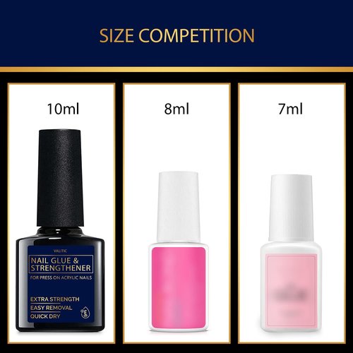 Valitic Nail Glue and Strengthener for Acrylic and Press On Nails - Quick Dry Brush On Nail Gel for Long Lasting Nails - Adhesive Nail Bond for False Nails - Nail Strengthener for Nail Tips - 3 PACK