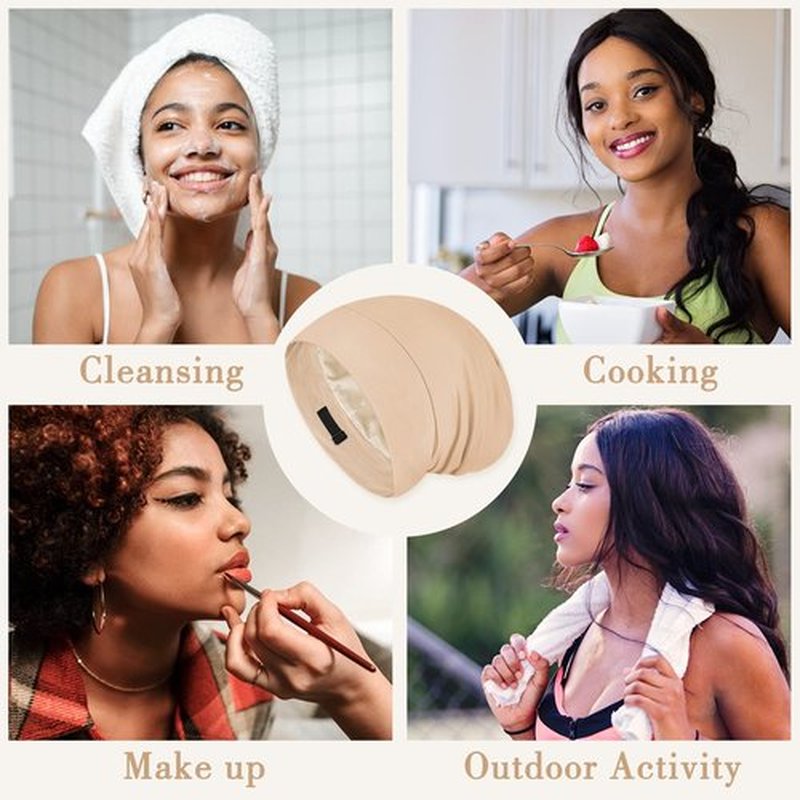 Fittia Satin Hair Bonnet for Sleeping, Silky No Frizzy for Curls Care, Adjustable Strap for Non-Slip, Dreadlocks Cap for Women&Men Taupe