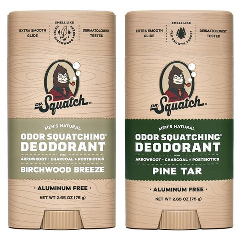 Dr. Squatch Natural Deodorant for Men – Odor-Squatching Men's Deodorant Aluminum Free - Pine Tar + Birchwood Breeze (2.65 oz, 2 Pack)