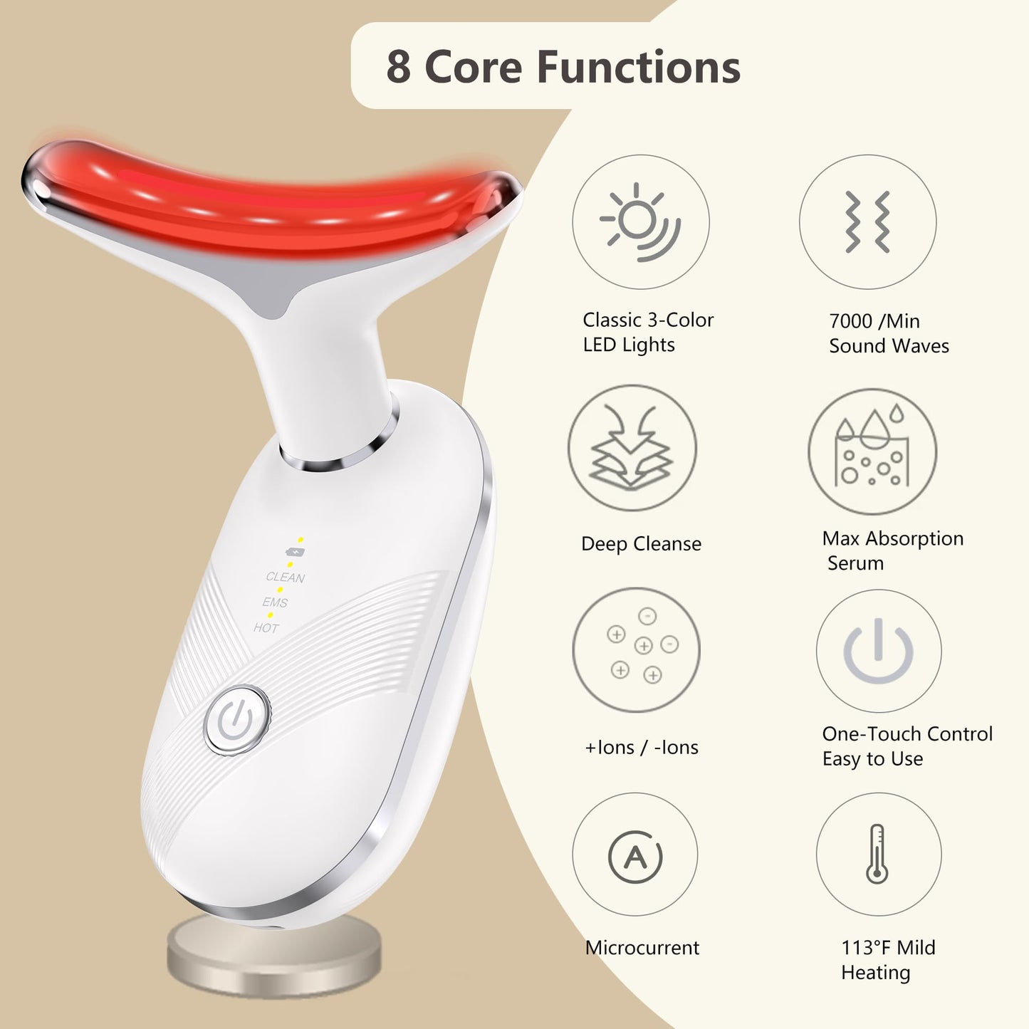 MISWOWO Red Light Face Neck Massager - 3-in-1 Face Massager Skin Care Tool, LED & Vibration Beauty Device for Glowing Skin and Neck Contouring At-Home
