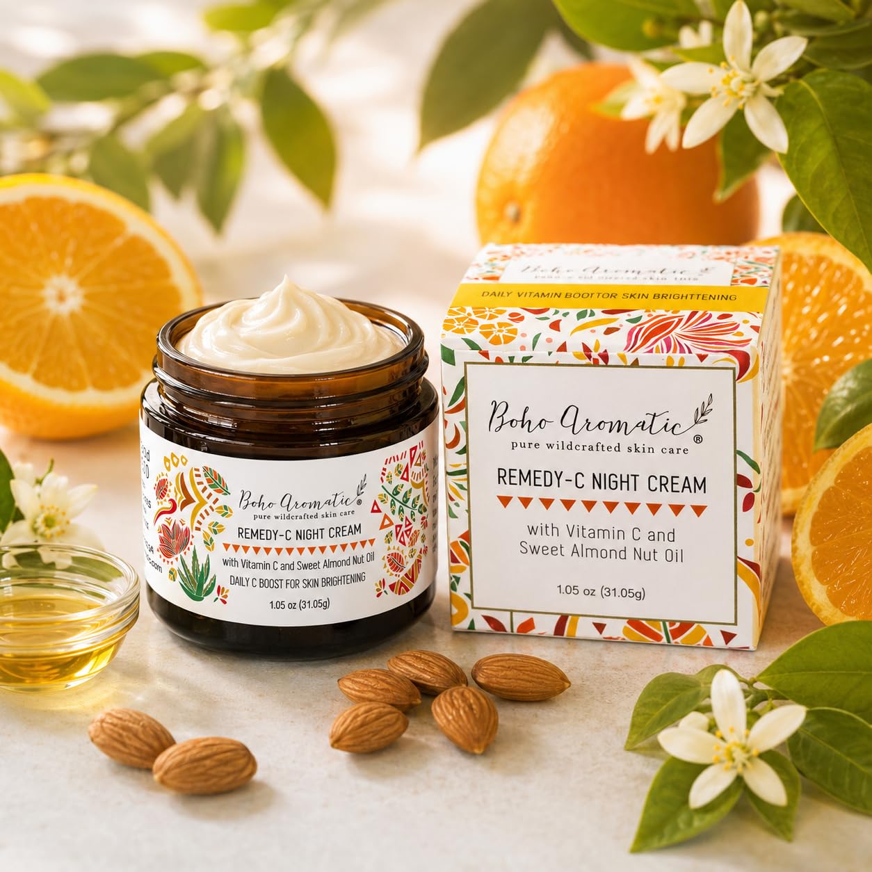 Vitamin C Night Cream for Face, Brightening Vitamin C Moisturizer Face Cream – Hydrating Rich Night Serum Cream in Eco-Friendly Glass Jar, cruelty free by Boho Aromatic Remedy-C