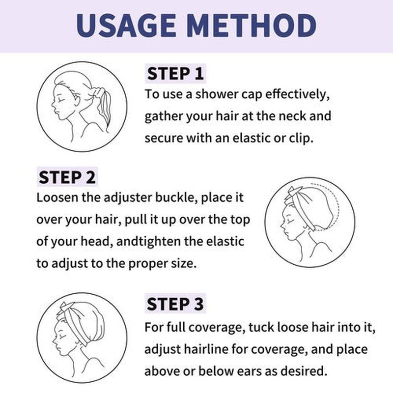 3 PCS Shower Caps for Women, Upgrade Comfortable & Extra Large & Double Layers Waterproof Bath Cap, Oversized Designed Adjustable Hem Hair Cap for All Hair Lengths/Style
