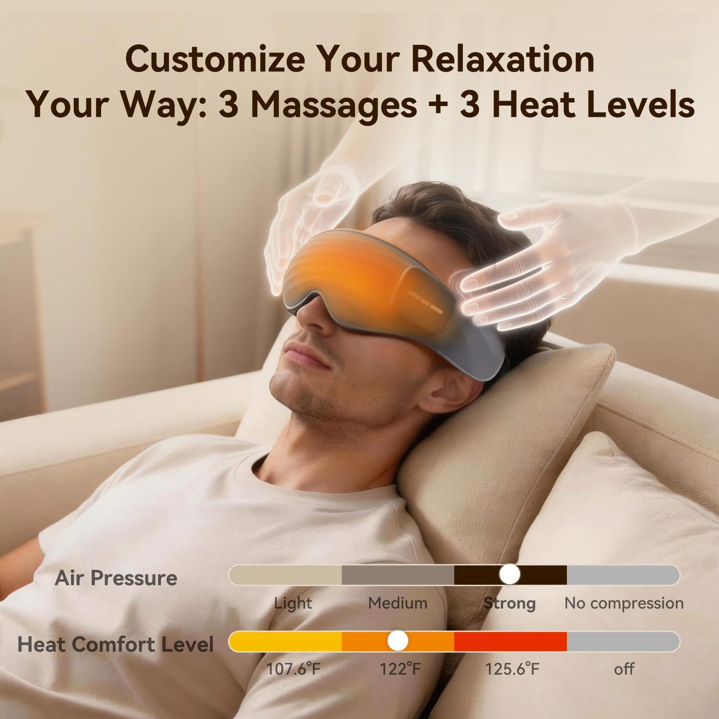 AiSleep Eye Massager with Heat, Heated Eye Mask, Eye Massager with Bluetooth Music for Dry Eyes, Eye Relief, Improved Sleep, 3 Temperature Heated Eye Massager for Migraine Strain Relief, Eye Care
