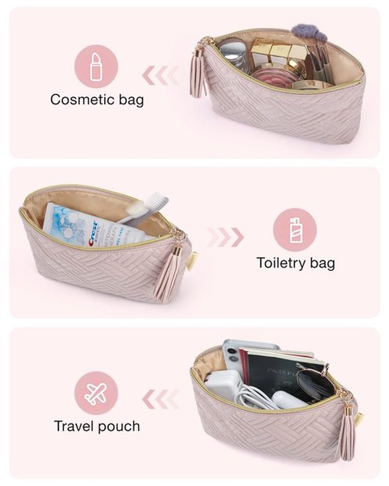 BAGSMART Small Cosmetic Bag, 2Pcs Pink Makeup Bags,Makeup Pouch for Purse,Travel Cosmetic Organizer for Makeup Brushes Lipsticks Electonic Accessories