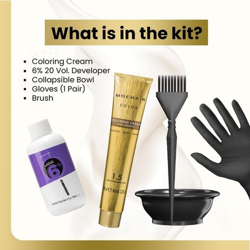 MOEHAIR Hair Coloring Kit | 7N Permanent Hair Color (Dark Blonde), 20 Volume Developer 6%, Coloring Brush, Gloves & Mixing Bowl | Keratin Infused Color | 100% Gray Coverage | Adds Shines & Softness