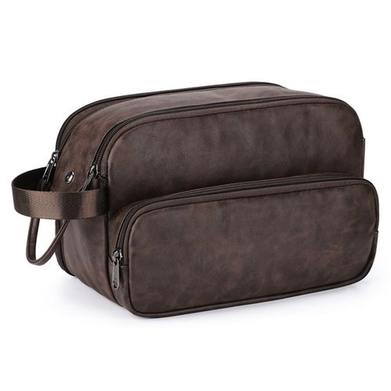 Estour Toiletry Bag for Men, Travel Toiletry Bag Travel Essentials, Dopp Kit Water-resistant Shaving Bag, Bathroom Bag Toiletries Organizer, Dark Brown(PU Leather)