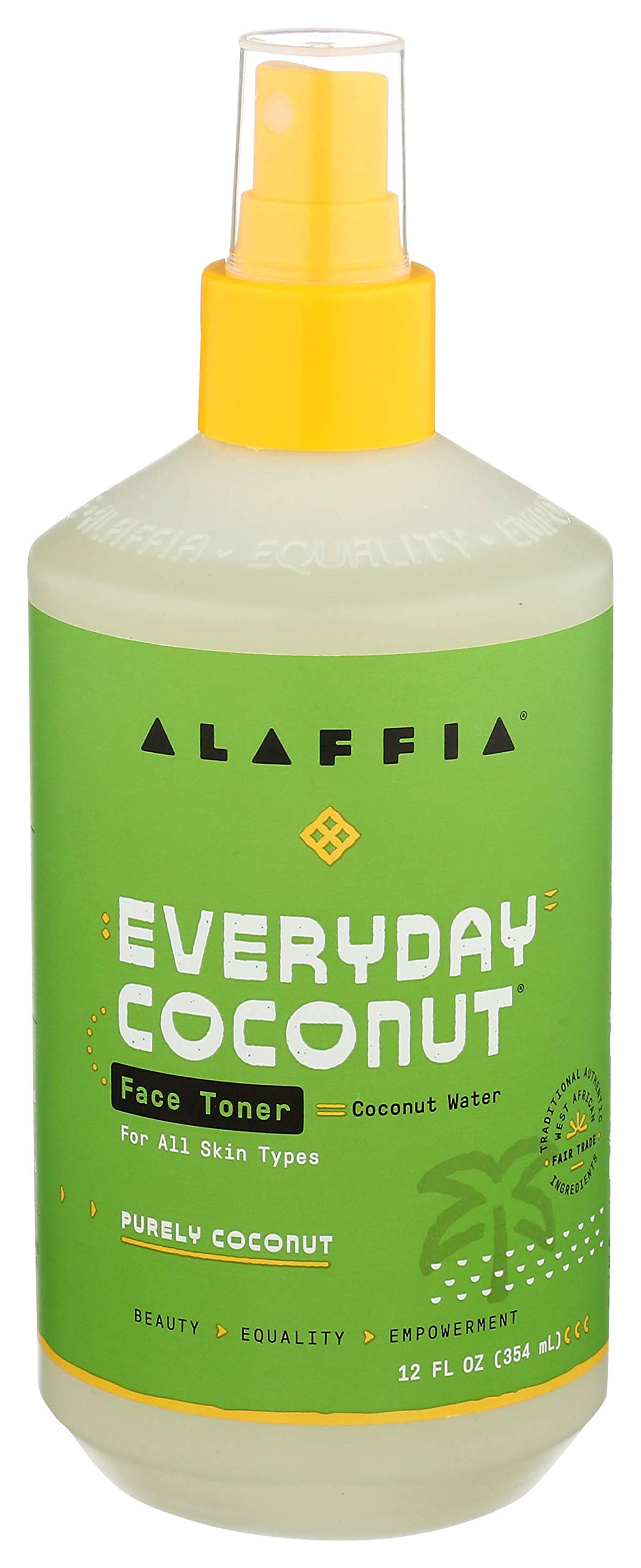 Alaffia Everyday Coconut Face Toner, Helps Hydrate and Balance Facial Skin for All Skin Types, Coconut Water, Neem, & Papaya, Cruelty Free, No Parabens, Vegan, Purely Coconut, 2 Pack - 12 Fl Oz Ea