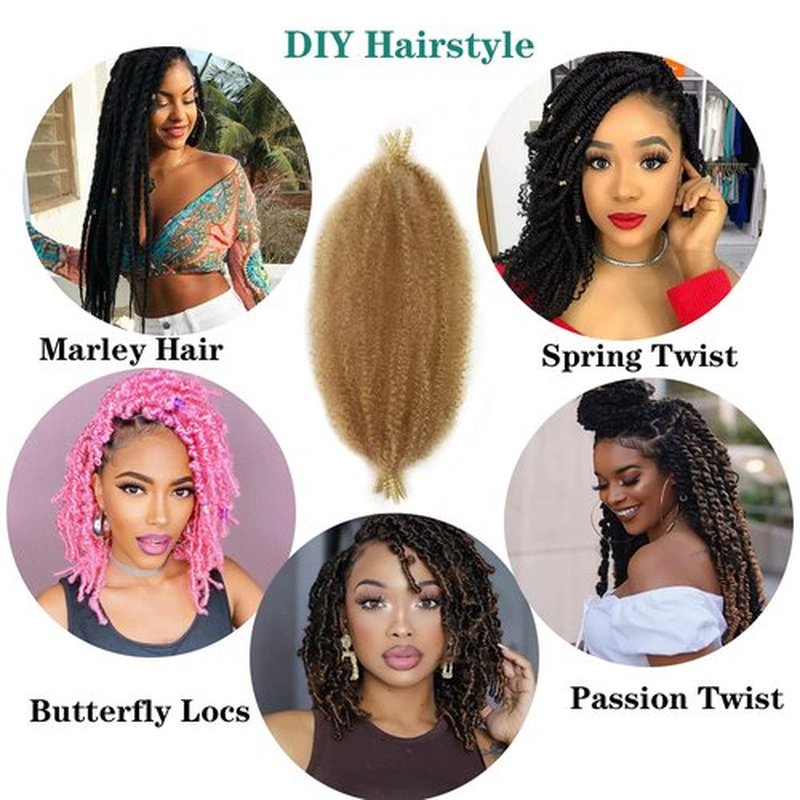 Marley Hair 16 Inch Springy Afro Twist Hair 8 Packs Marley Twist Braiding Hair, Wrapping Hair for Soft Locs Synthetic Crochet Braids Hair Extension for Black Women(16Inch, 27/613)