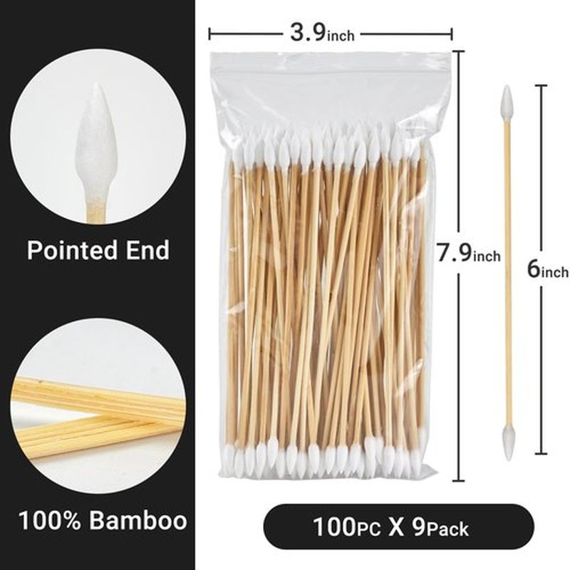 900PCS Double Pointed 6'' Long Cotton Swabs with Durable Stem, Lint- Free Gun Cleaning Swabs Pure Cotton Tips for Gun Maintenance, Makeup, Pet Care, Equipment (1800 Tips)