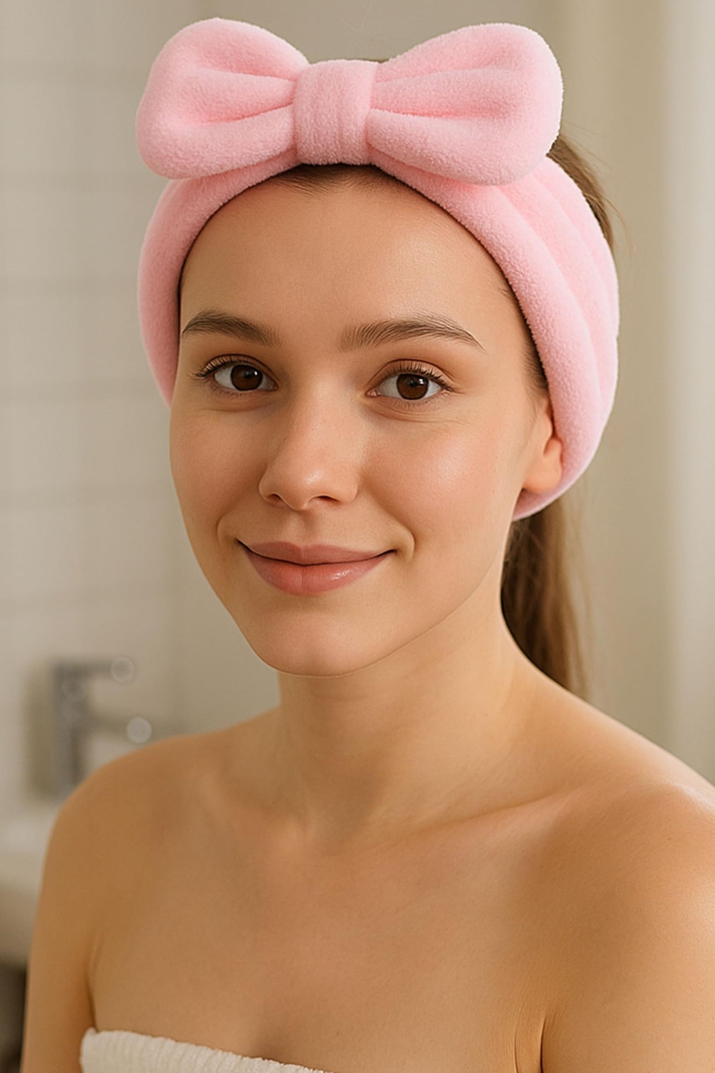 Shimmer Anna Shine 5-Piece Spa Gift Set – Pink Facial Headband, Hair Clip & Wristbands, One-Size Skincare Accessories for Makeup, Face Washing & Self-Care