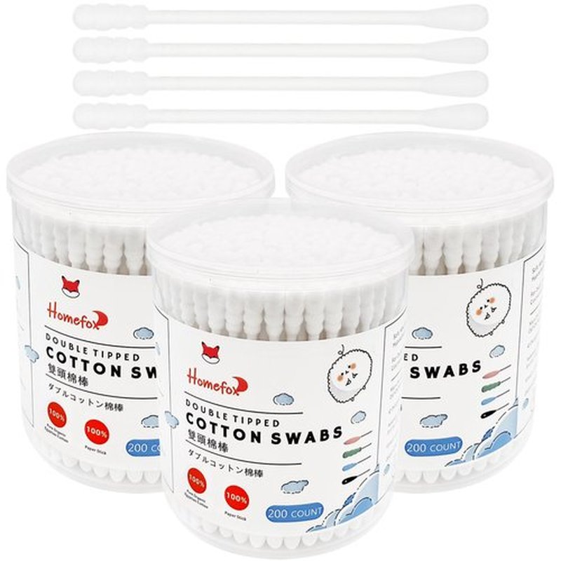 HOMEFOX Cotton Swabs Spiral - 600 Count Organic Cotton Buds Double Side Tightly Wrapped Cotton Tips Paper Stick Soft Gentle Lint-Free Cruelty-Free, Round & Spiral (White)