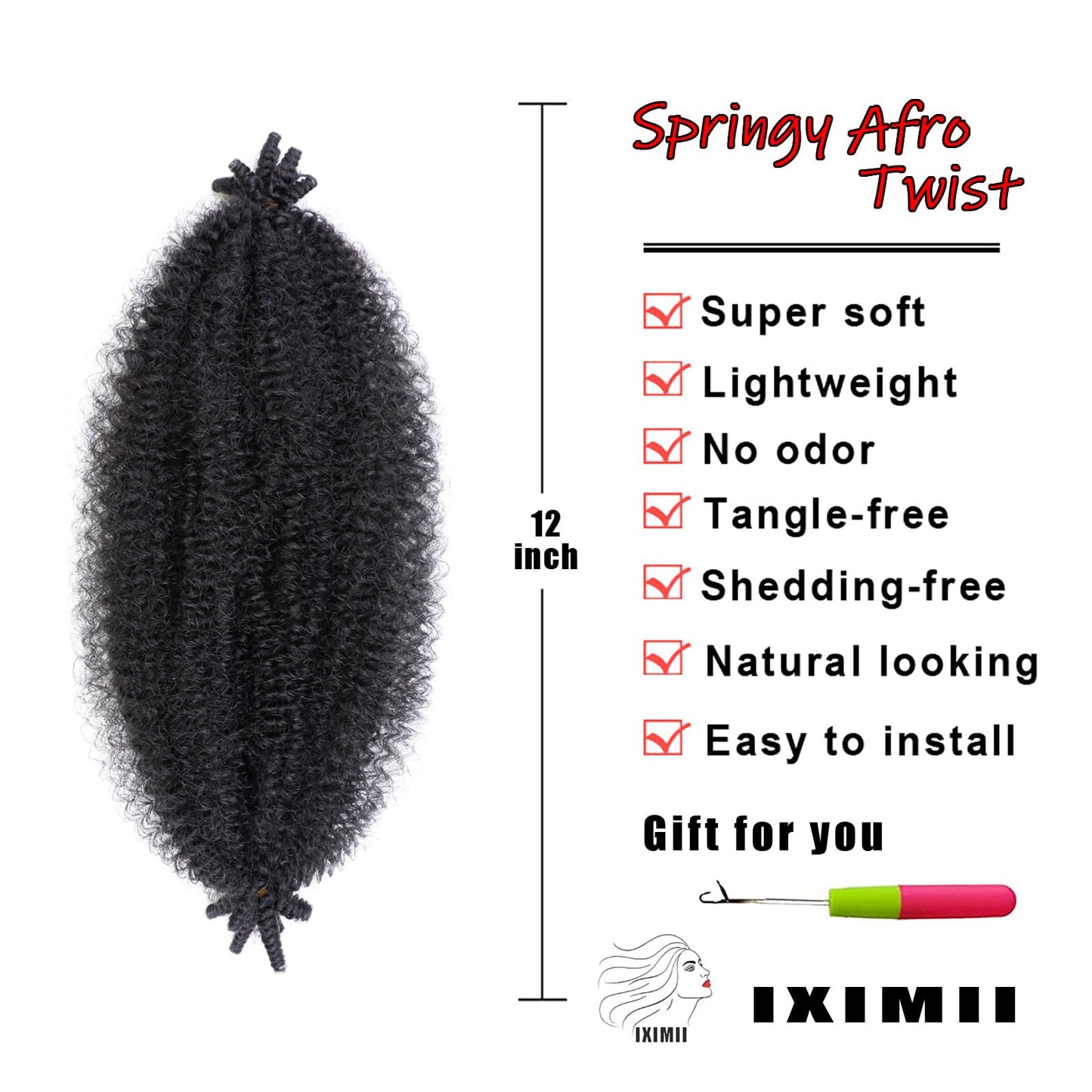 IXIMII 12 Inch Burgundy Springy Afro Twist Hair 3 Packs Soft Pre-Separated Marley Braiding Hair Ombre Red Crochet Spring Twist Synthetic Hair Extensions for Distressed Faux Locs,Passion Twists
