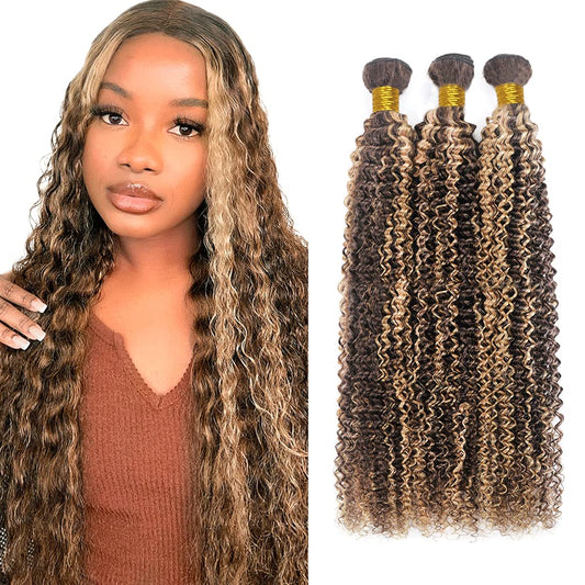 Highlight Bundles Ombre Human Hair Bundles Brown Kinky Curly Human Hair Bundles 20 22 24 inch P4/613 Human Hair Bundles Blonde Bundles Two Tone Brown Mix Blonde Bundle
