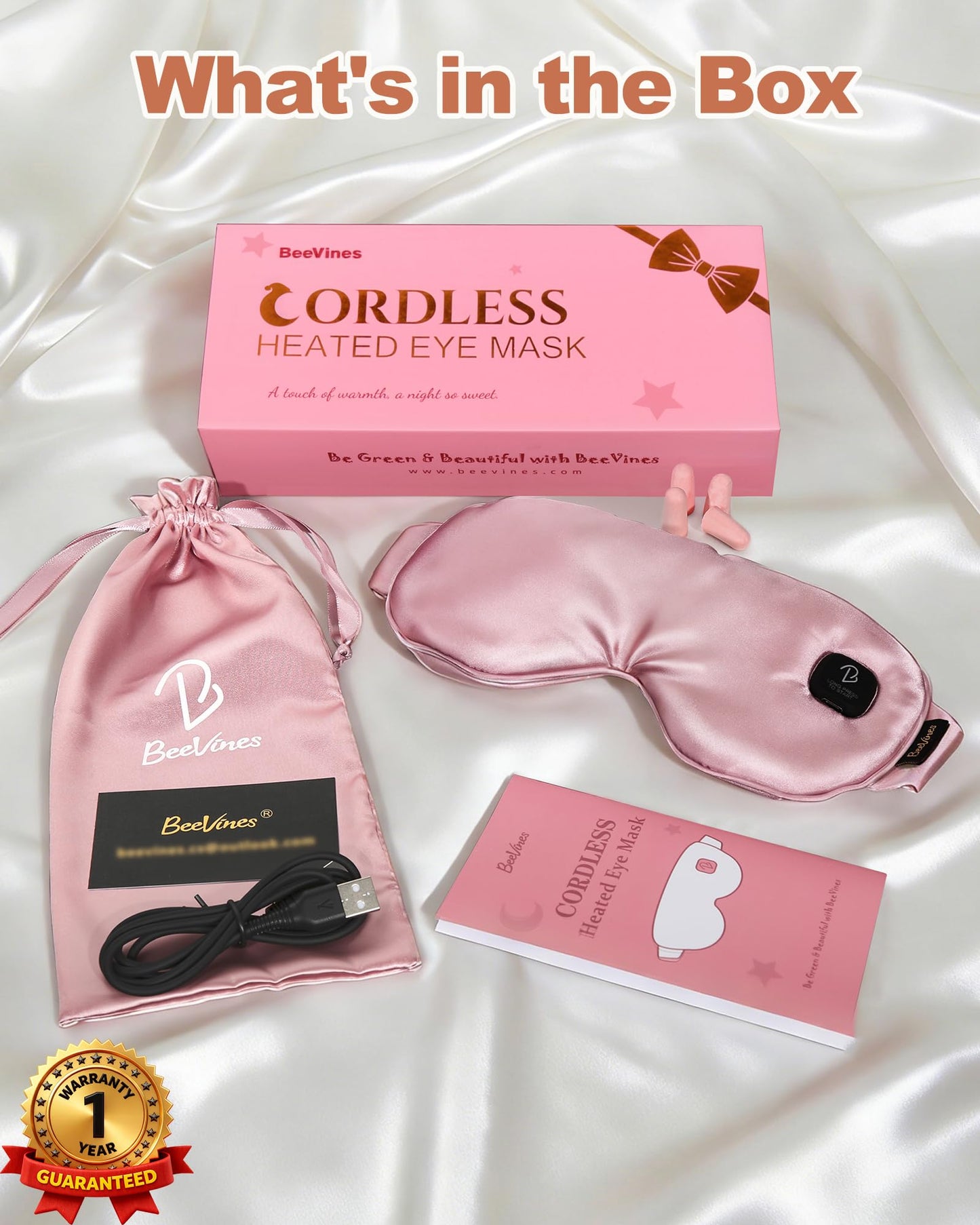 BeeVines Cordless Heated Eye Mask for Dry Eyes, Washable Heat Eye Masks for Blepharitis, Warm Eye Compress for Men & Women, 1500mAh Rechargeable Eye Warmer with Travel Pouch(Pink)