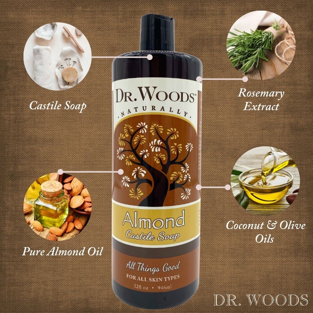 Dr. Woods Pure Almond Liquid Castile Soap, 32 Ounce (Pack of 2)